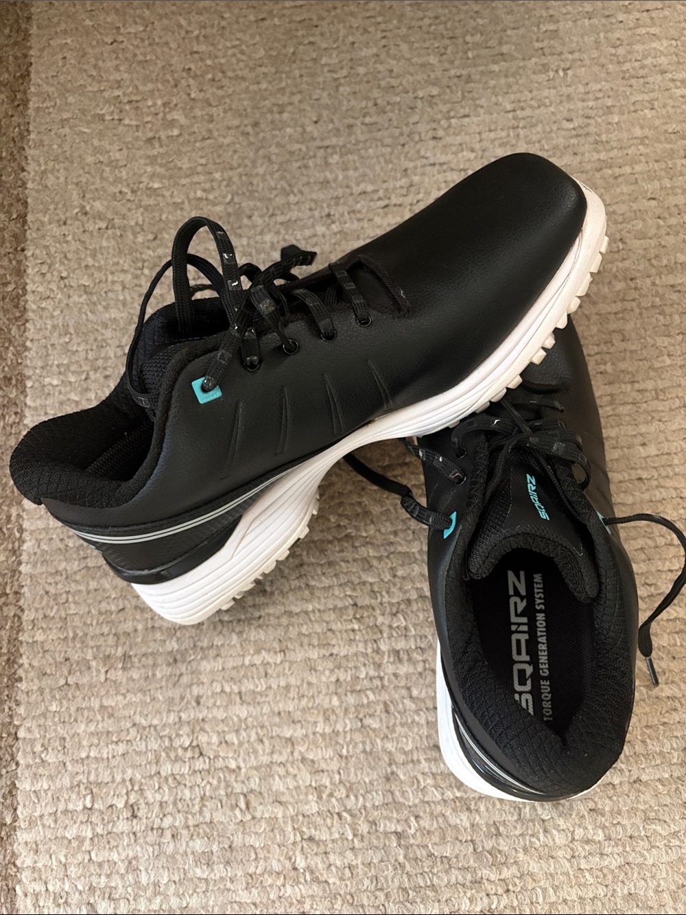 Sqairz Golf Black women shoes 👟 with White Sole and Teal Accents